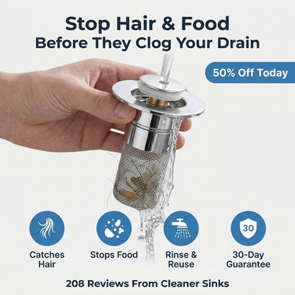 Sink Drain Filter Stopper - Stress Free Cleanup Without Constant Drain Clogs