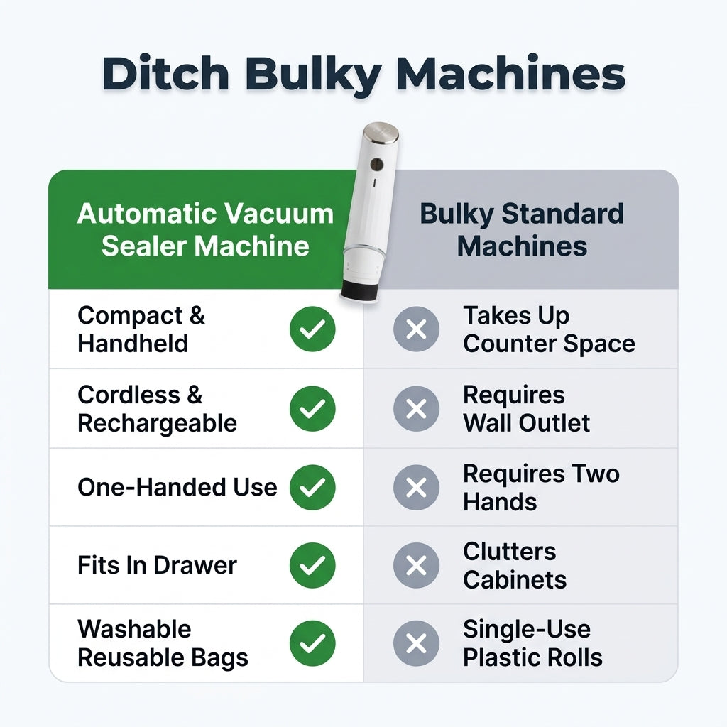 Compact Vacuum Food Sealer — Keeps Food Fresh Up To 5× Longer