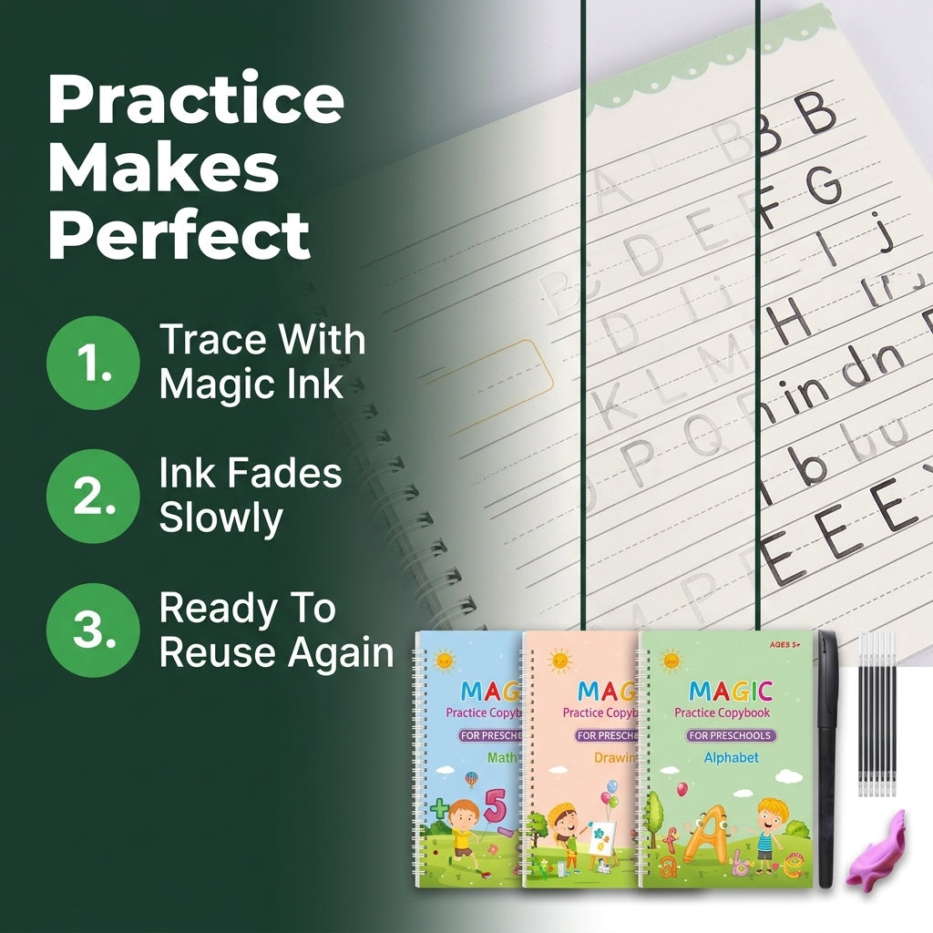 Magic Groove Practice Copybook — Help Kids Learn Writing With Guided Tracing Practice