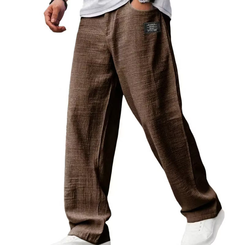 Breathable straight-leg trousers for men in brown