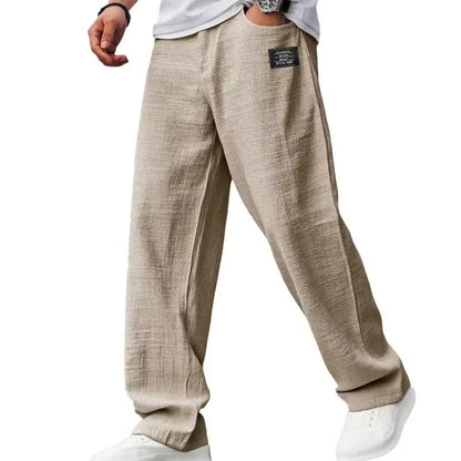 Breathable straight-leg trousers for men in khaki