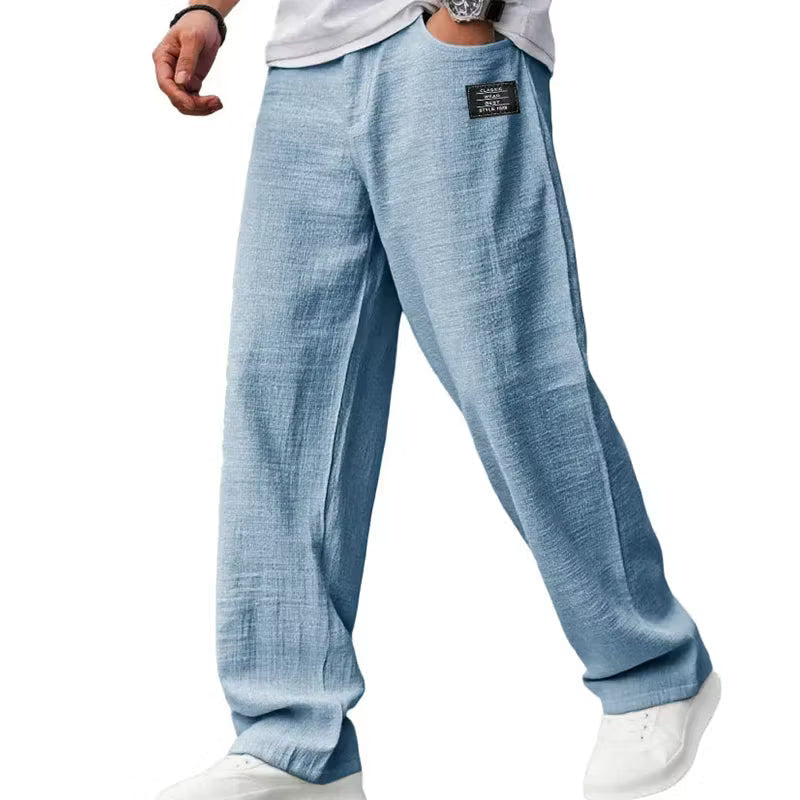 Breathable straight-leg trousers for men in light blue