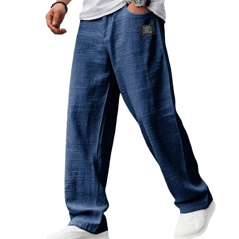 Breathable straight-leg trousers for men in navy blue