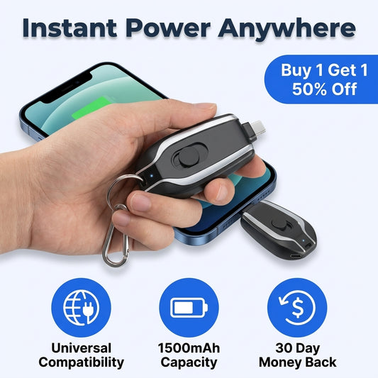 Kulcstartós mini powerbank — vészhelyzeti töltés terjedelmes kábelek nélkül