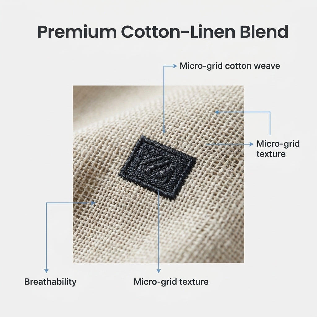 Close-up of the trousers' micro-grid fabric